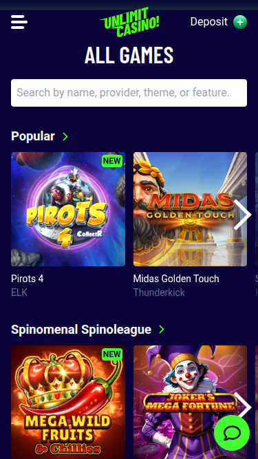 Juegos móviles de Unlimit Casino