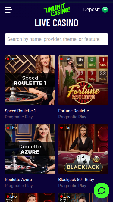 Crupier en vivo móvil de Unlimit Casino