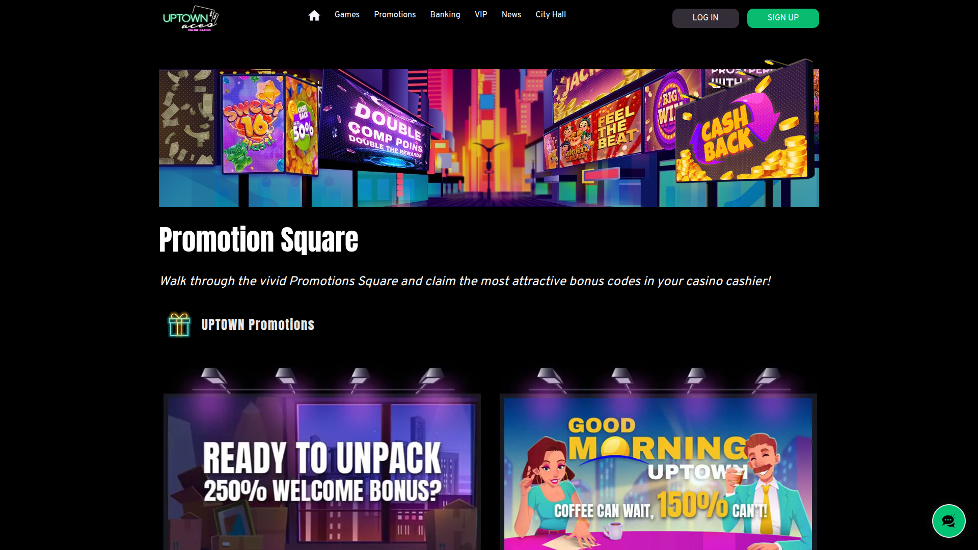 UpTown Aces Casino Desktop Promotions