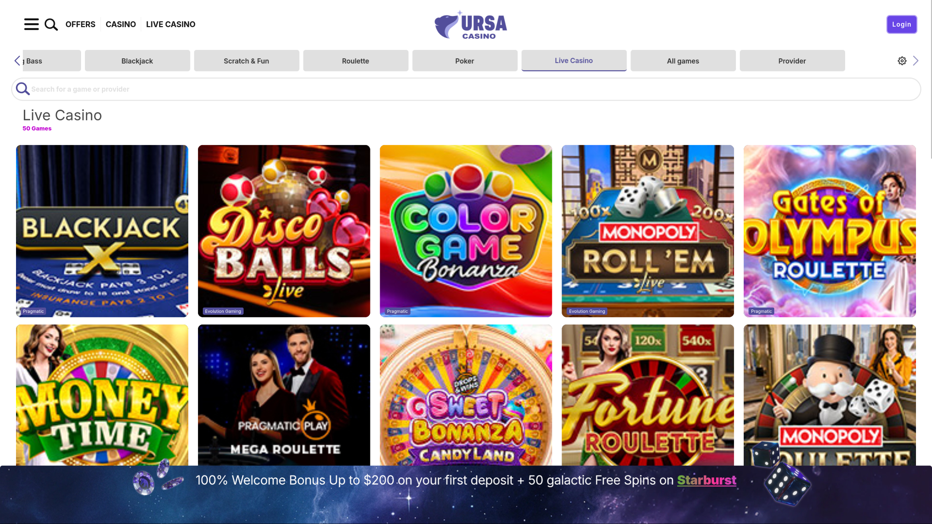 Ursa Casino - Croupier en direct sur ordinateur