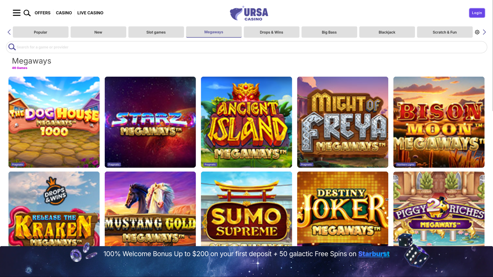 Ursa Casino sur ordinateur Megaways