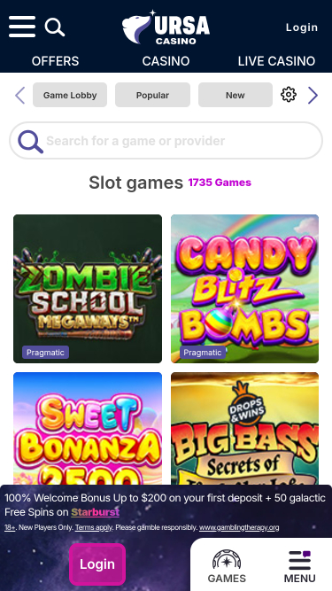 Jeux mobiles du casino Ursa