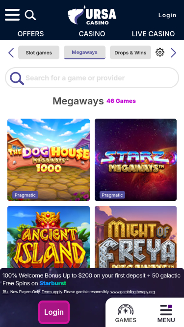 Megaways sur mobile de Ursa Casino