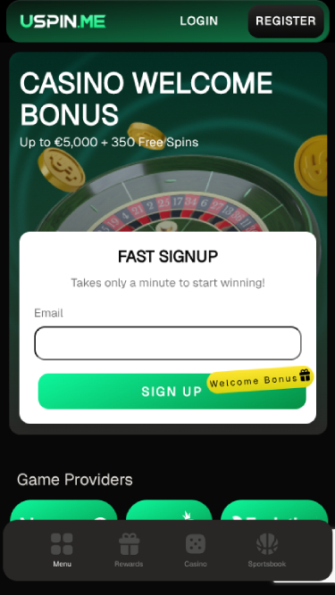 Homepage screenshot of Uspin Casino for Mobile