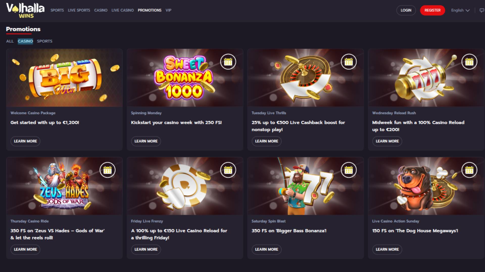 ValhallaWins Casino Desktop Promotions