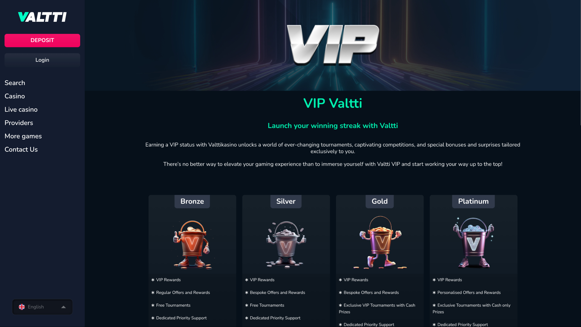 Valtti Casino VIP sur ordinateur
