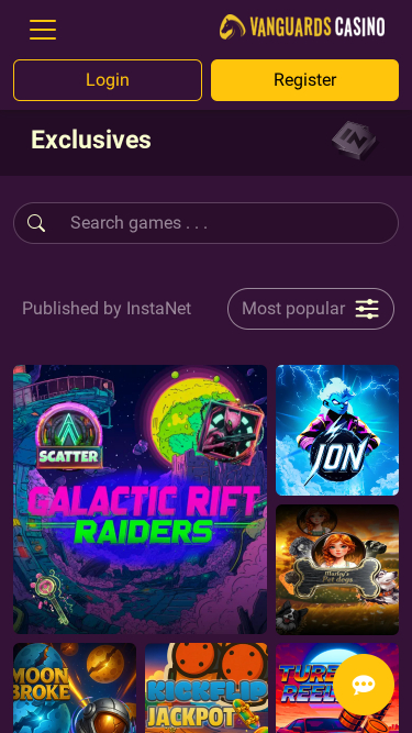 Jeux exclusifs mobiles de Vanguards Casino