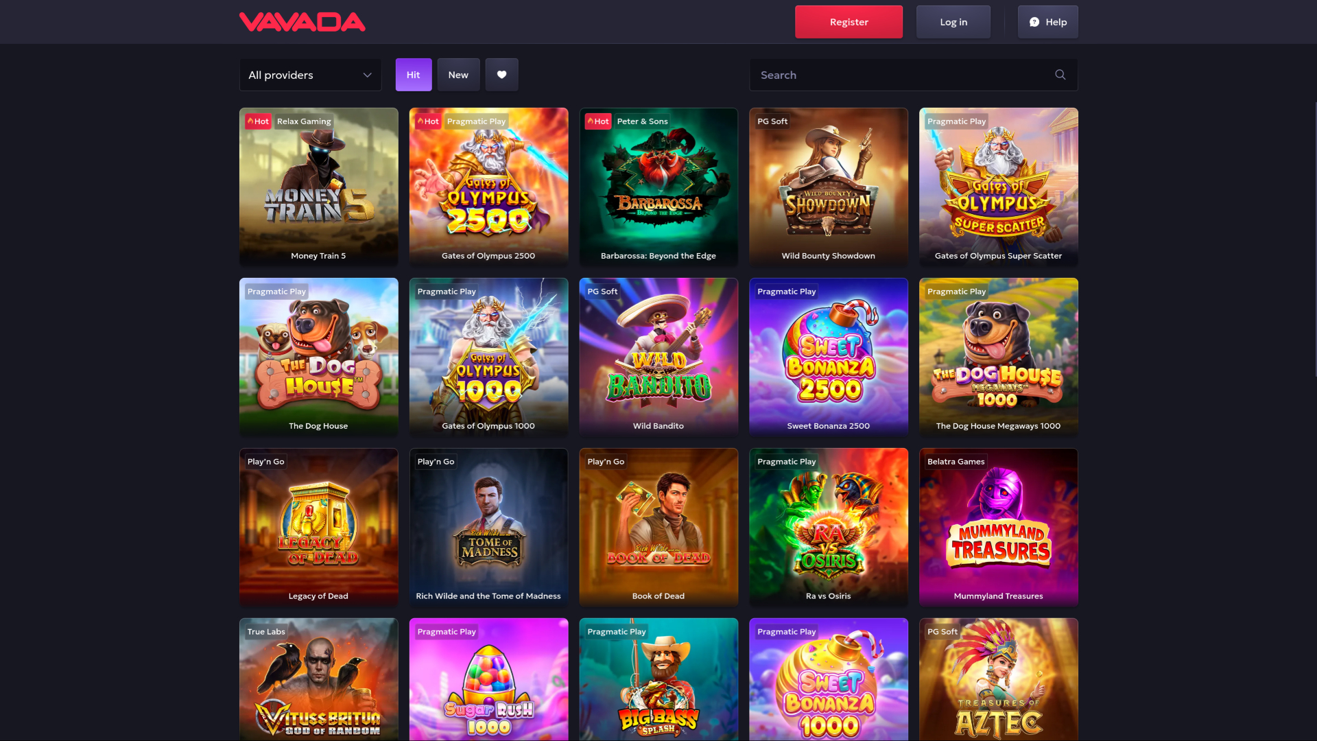 Vavada Casino Desktop-Spiele