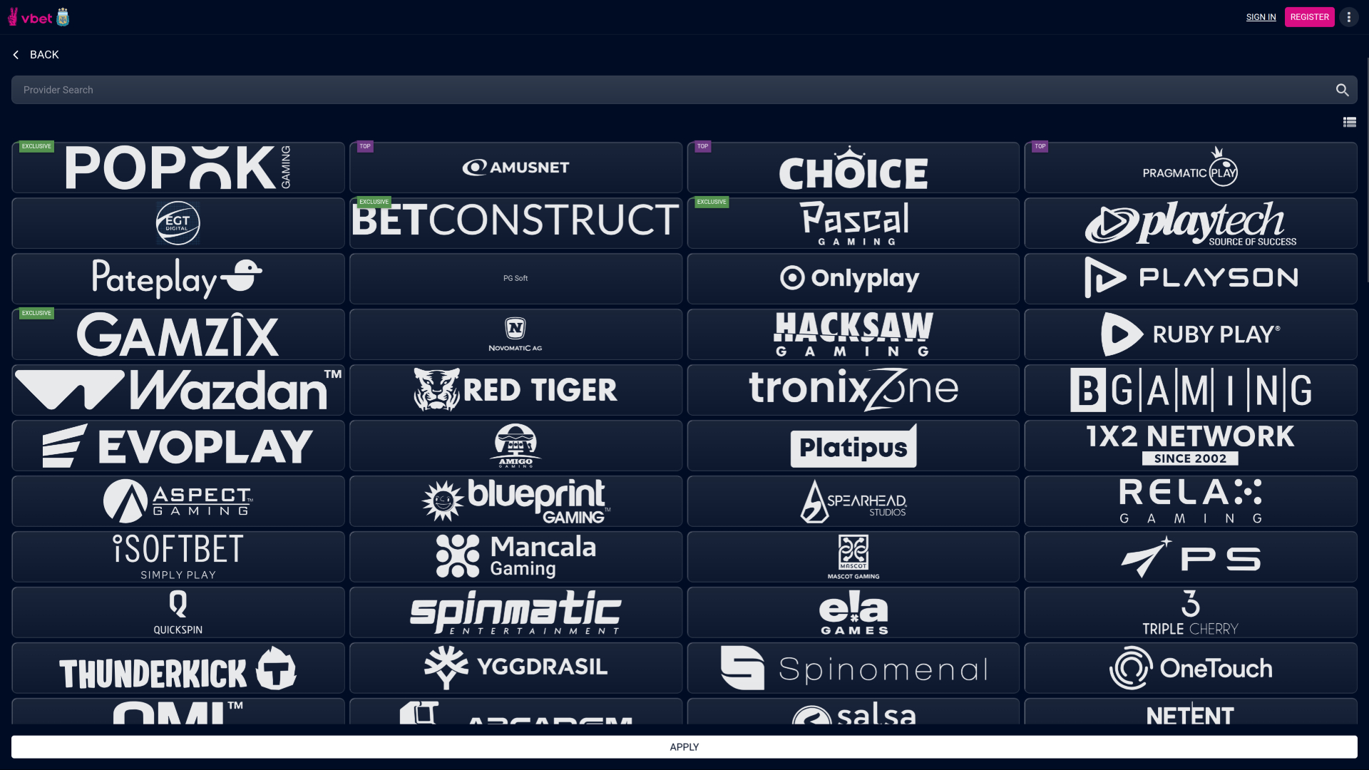 Desarrolladores de juegos de escritorio de Vbet Casino