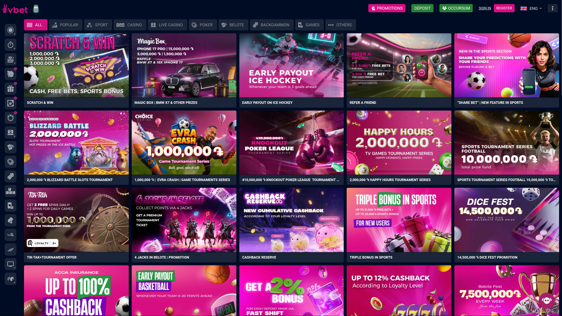 Promociones de escritorio del casino Vbet