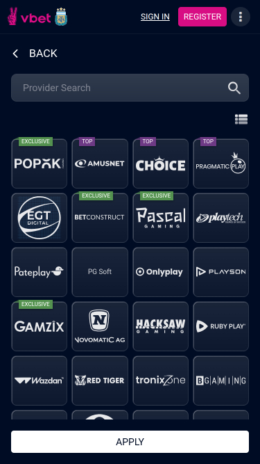 Desarrolladores de juegos móviles de Vbet Casino