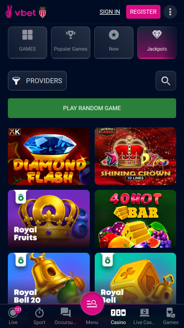Jackpot móvil del casino Vbet