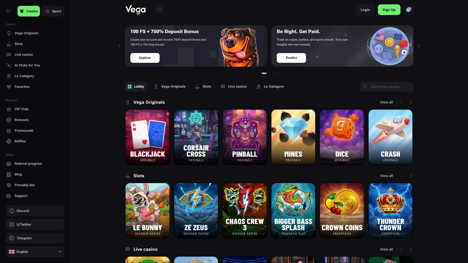 Juegos de escritorio del casino VegaBet