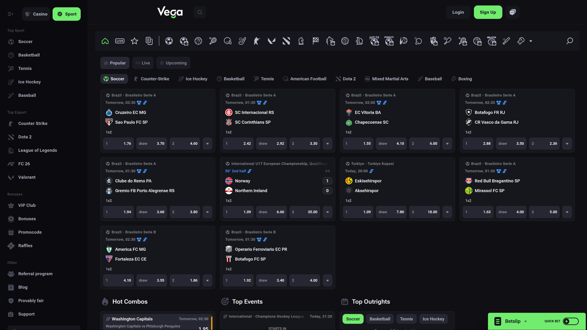 Deportes de escritorio del casino VegaBet