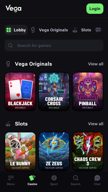 Juegos móviles del casino VegaBet