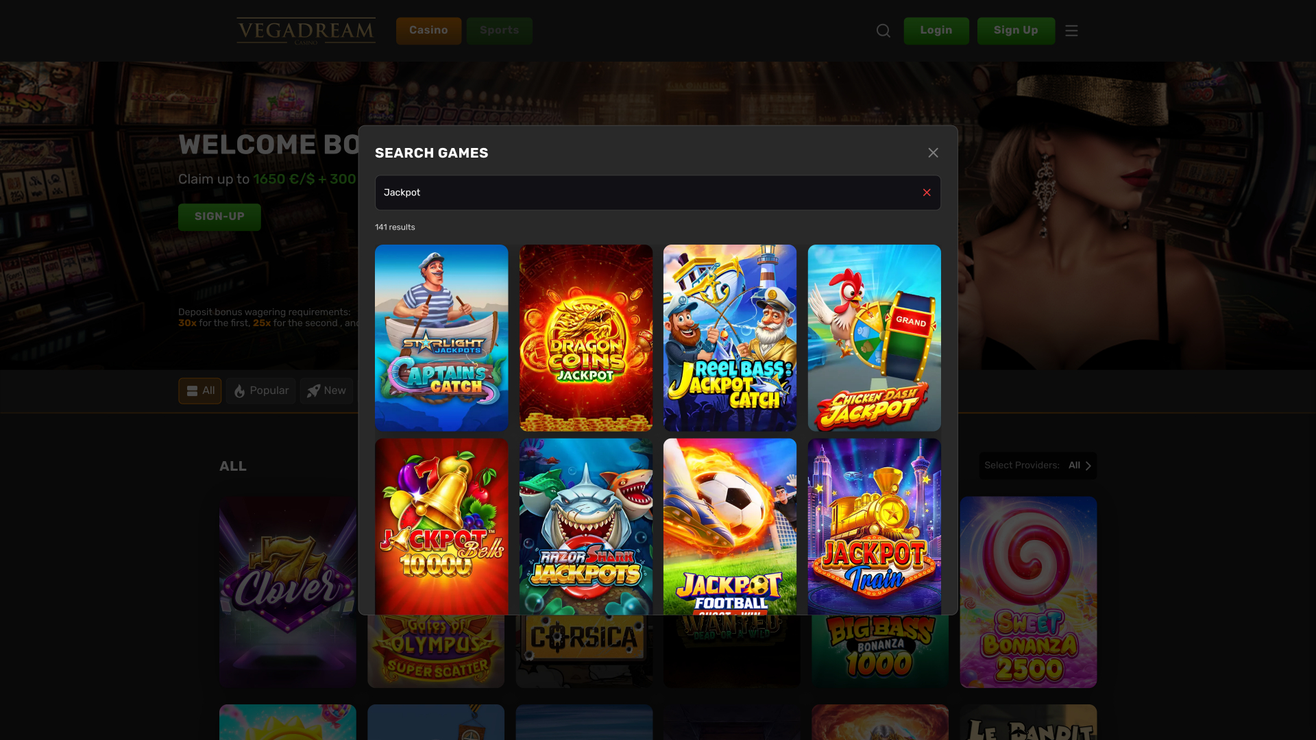 Jackpot du casino Vegadream sur ordinateur