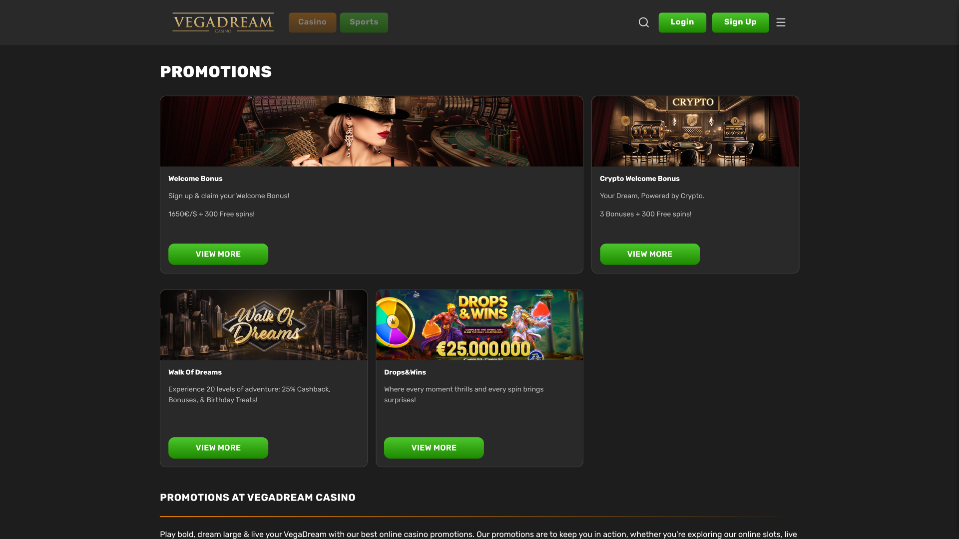 Promotions pour ordinateur de bureau du casino Vegadream