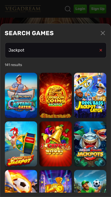 Jackpot mobile du casino Vegadream