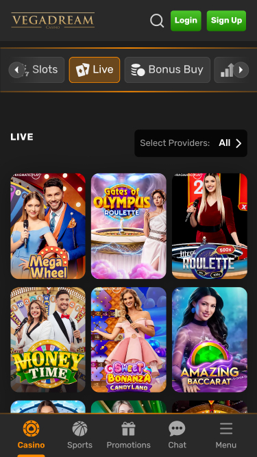 Casino mobile Vegadream avec croupier en direct