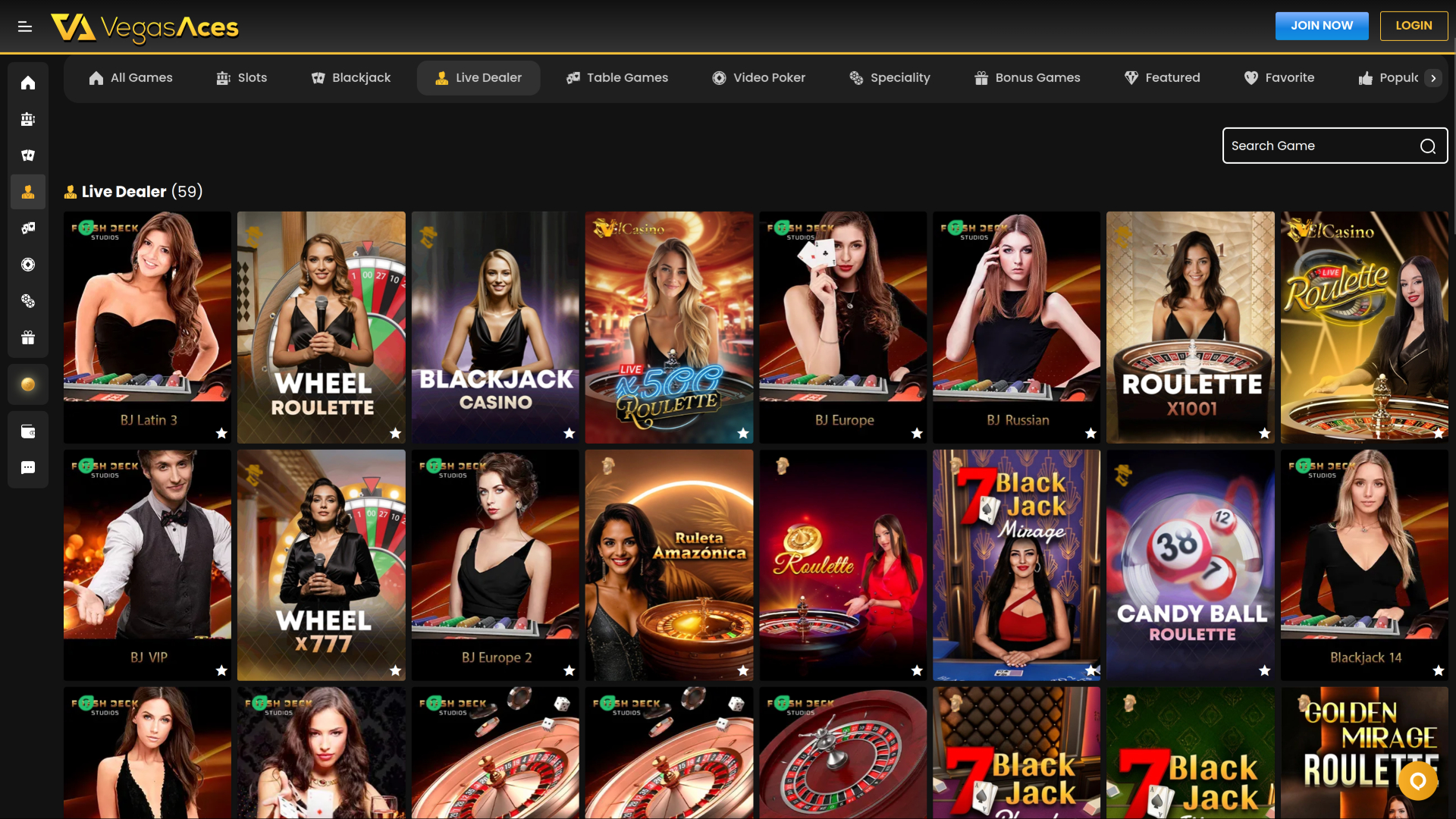 Casino Vegas Aces sur ordinateur avec croupier en direct