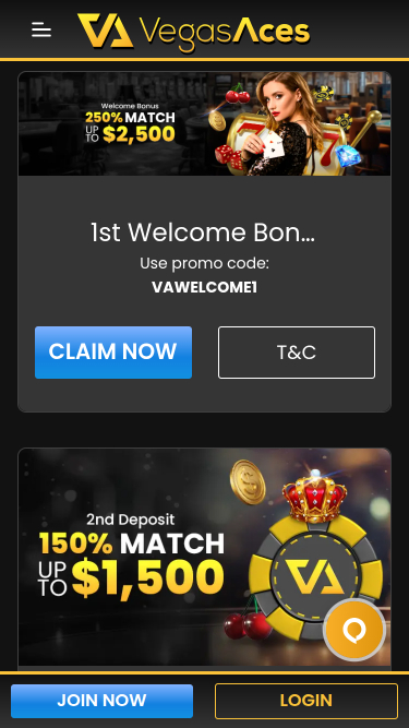 Promotions mobiles du casino Vegas Aces