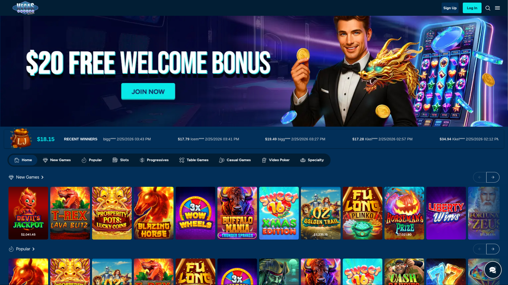 Vegas Casino Online Desktop Homepage