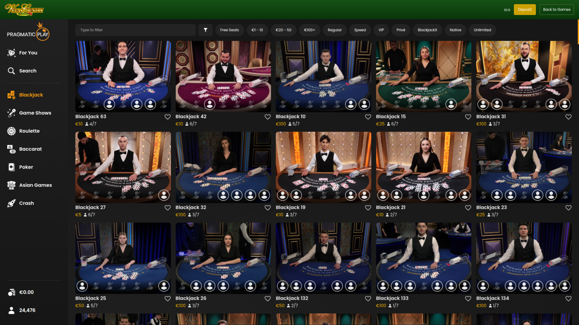 Casino en vivo de escritorio de Vegas Country