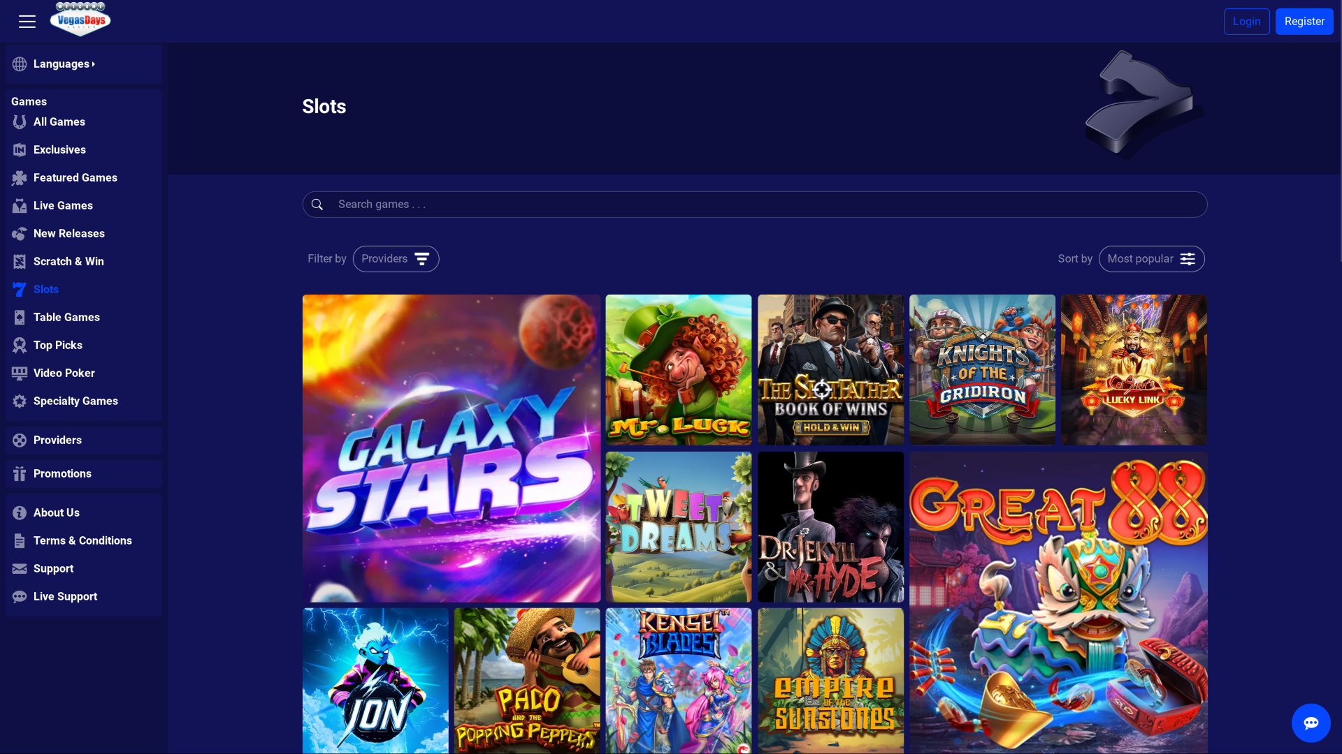 Jeux de casino Vegas Days sur ordinateur