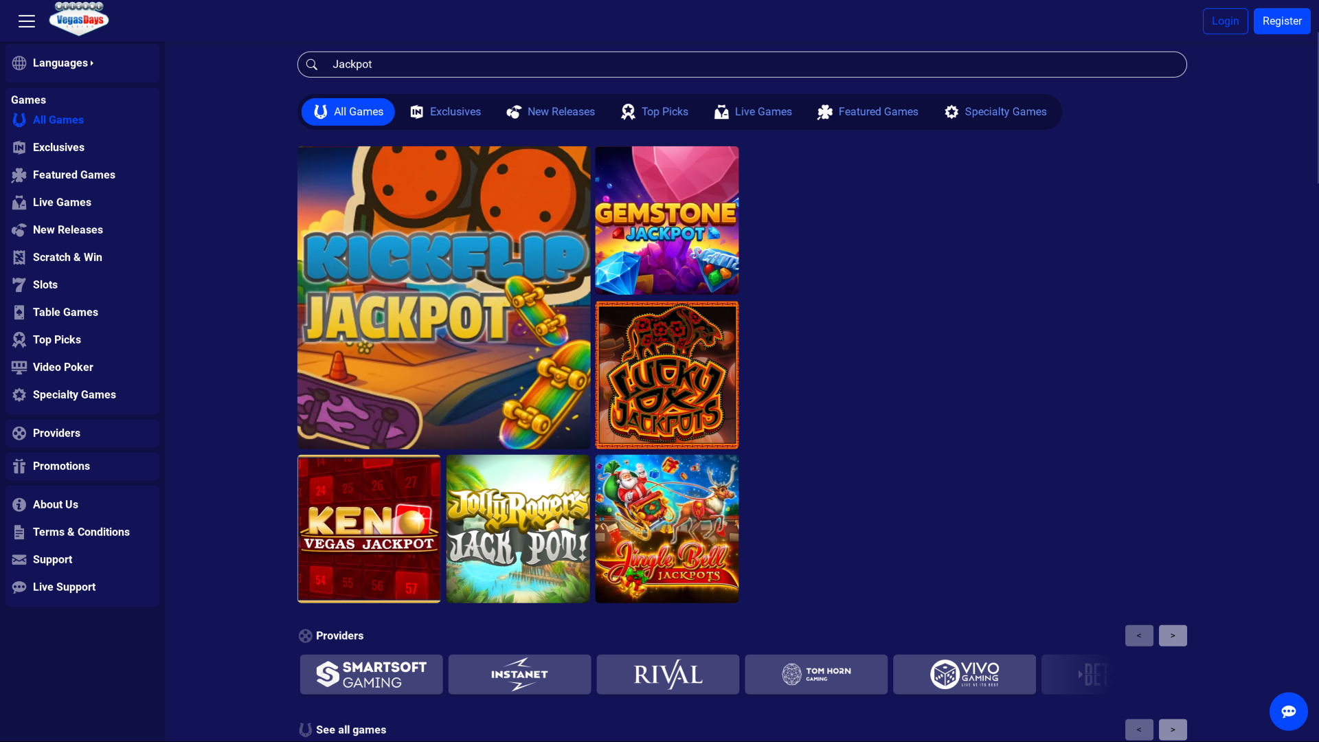 Jackpot du casino Vegas Days sur ordinateur