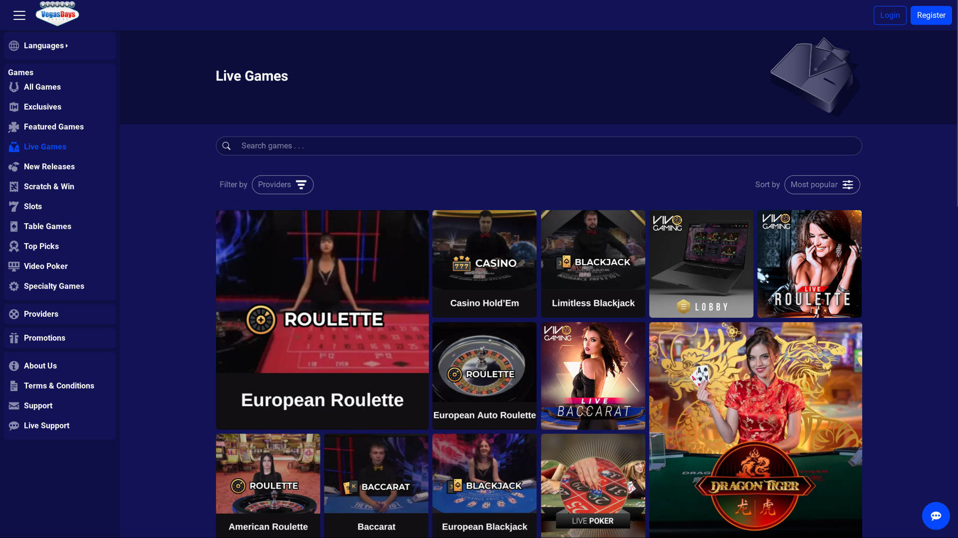 Casino Vegas Days sur ordinateur avec croupier en direct