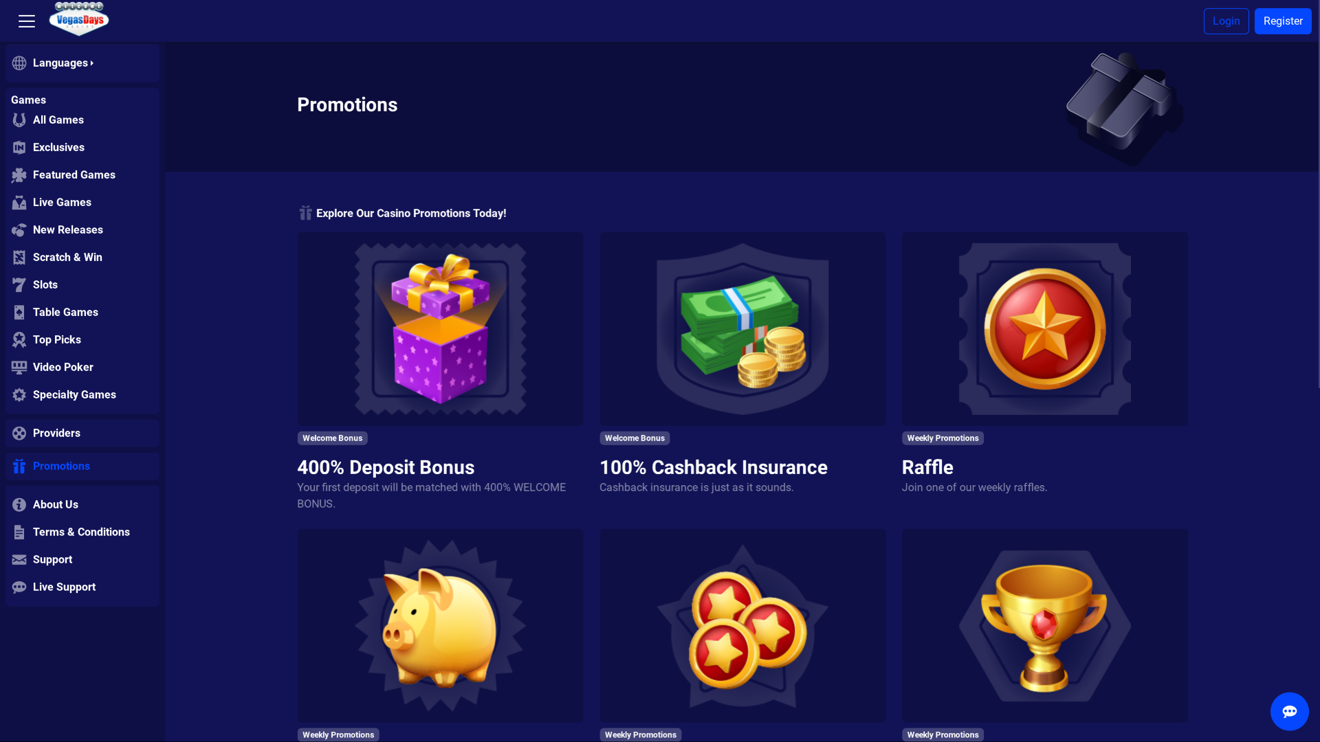 Promotions Vegas Days Casino sur ordinateur