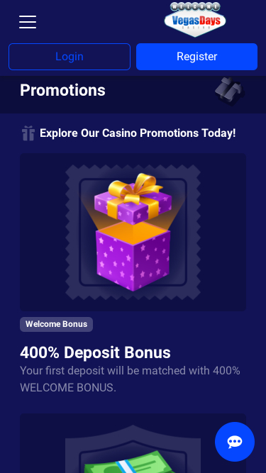 Promotions mobiles du casino Vegas Days