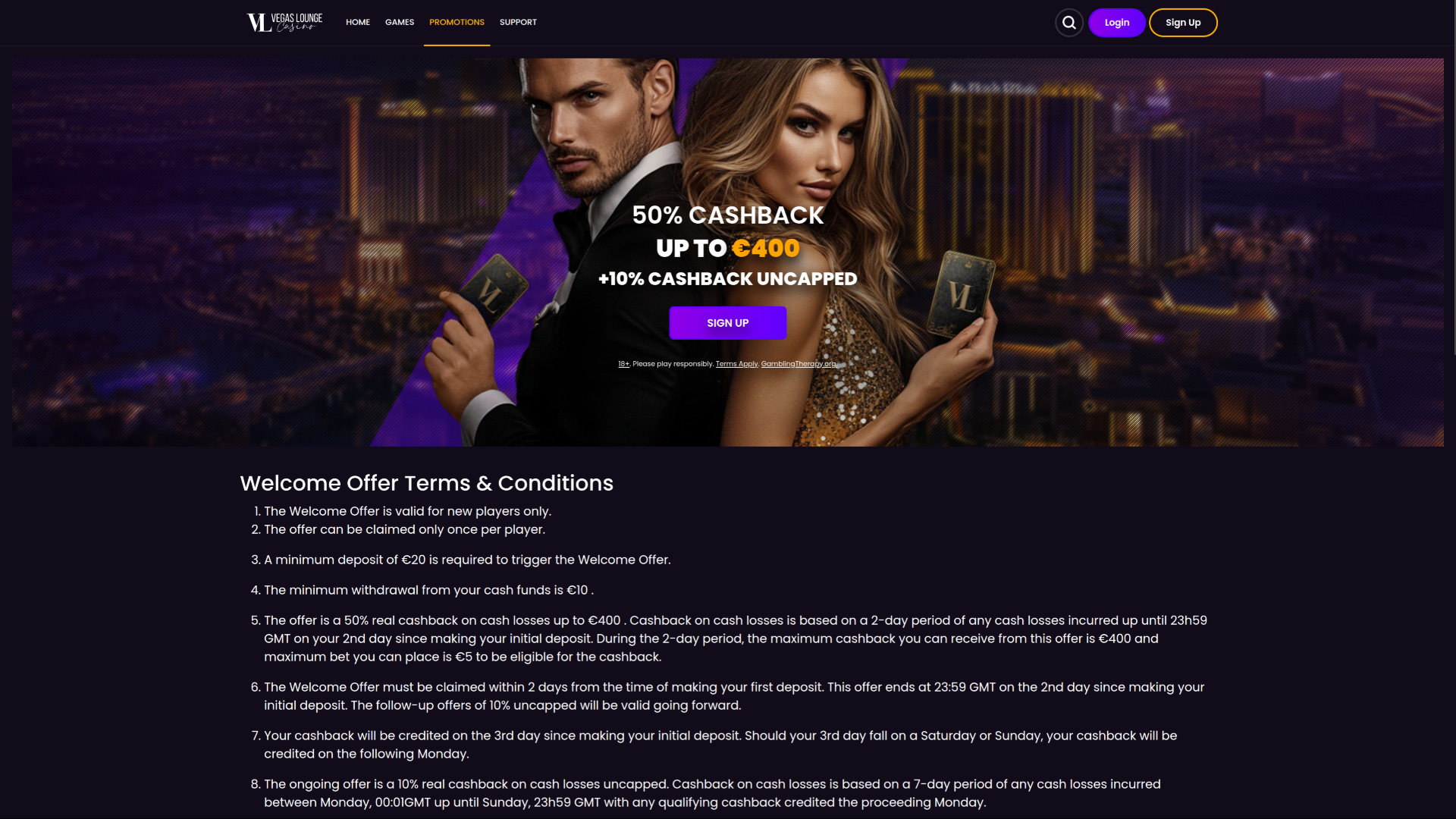 Vegas Lounge Casino Desktop Promotions