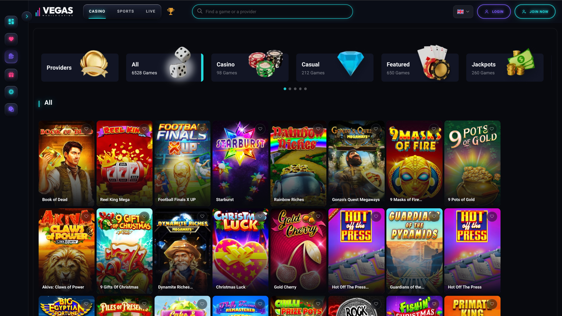 Juegos de escritorio de Vegas Mobile Casino