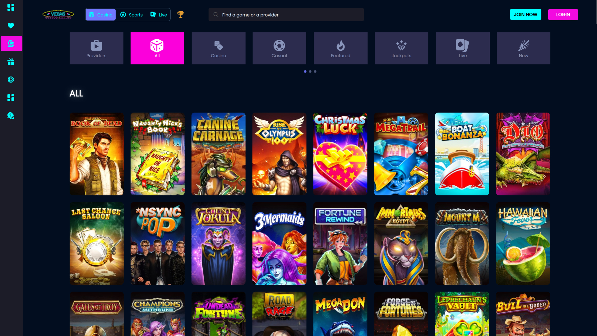 Jeux du casino Vegas Mobile sur ordinateur