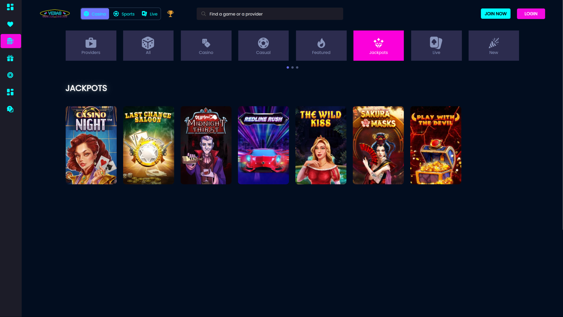 Jackpot du casino Vegas Mobile sur ordinateur