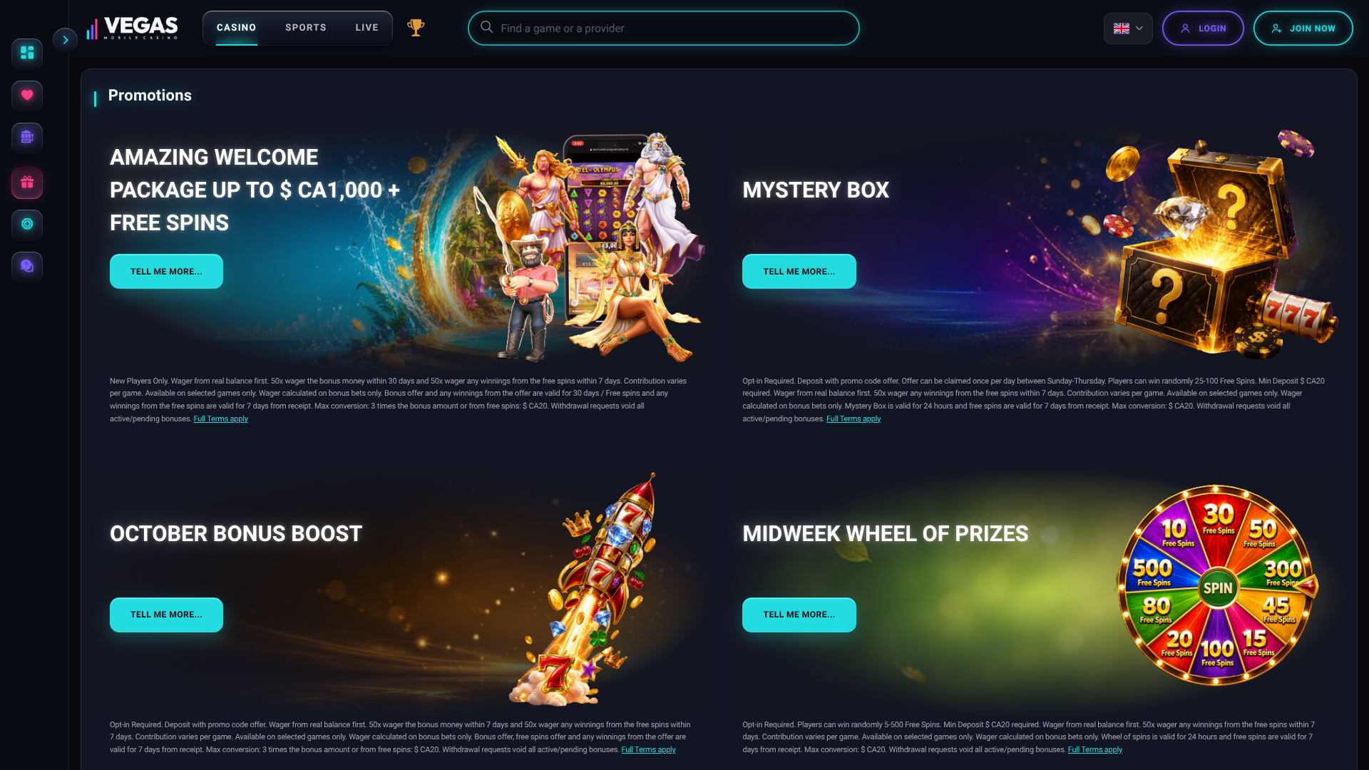 Promociones de escritorio del casino móvil de Las Vegas