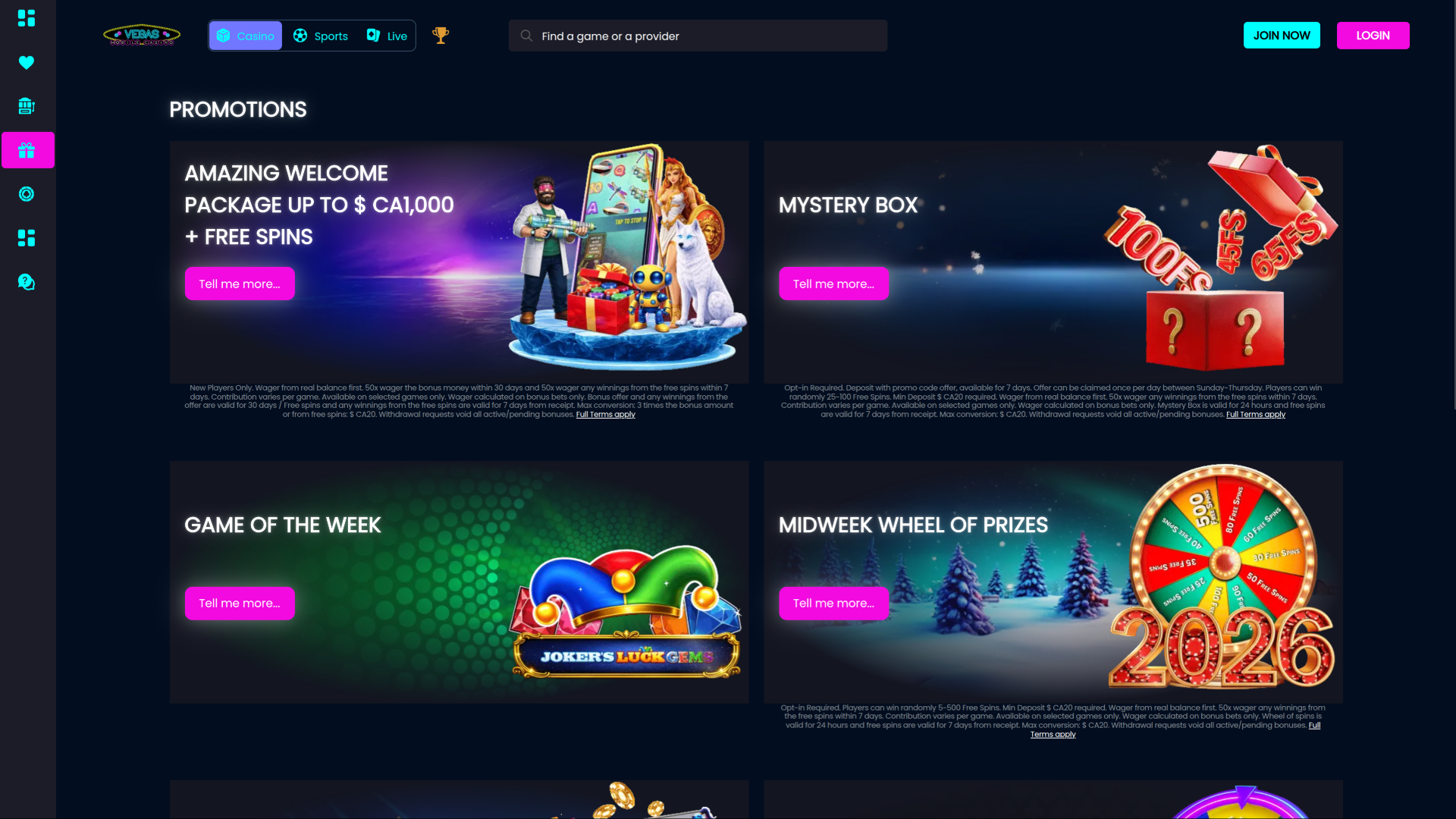 Promotions du casino Vegas Mobile sur ordinateur