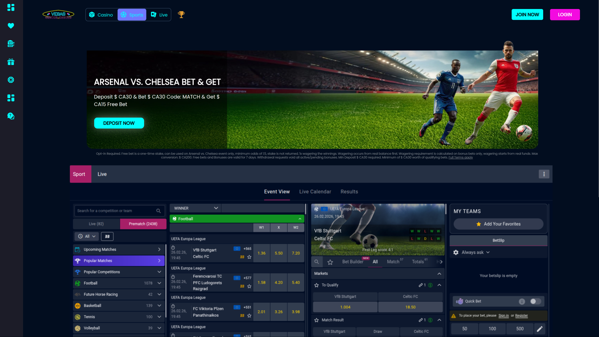 Sports du casino Vegas Mobile sur ordinateur