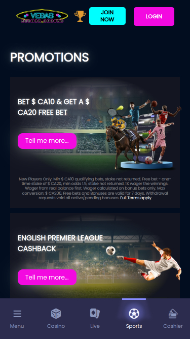 Promotions mobiles du casino Vegas Mobile