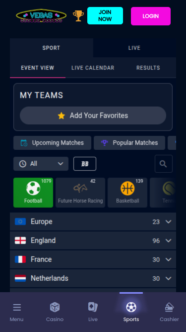 Sports mobiles du casino Vegas Mobile