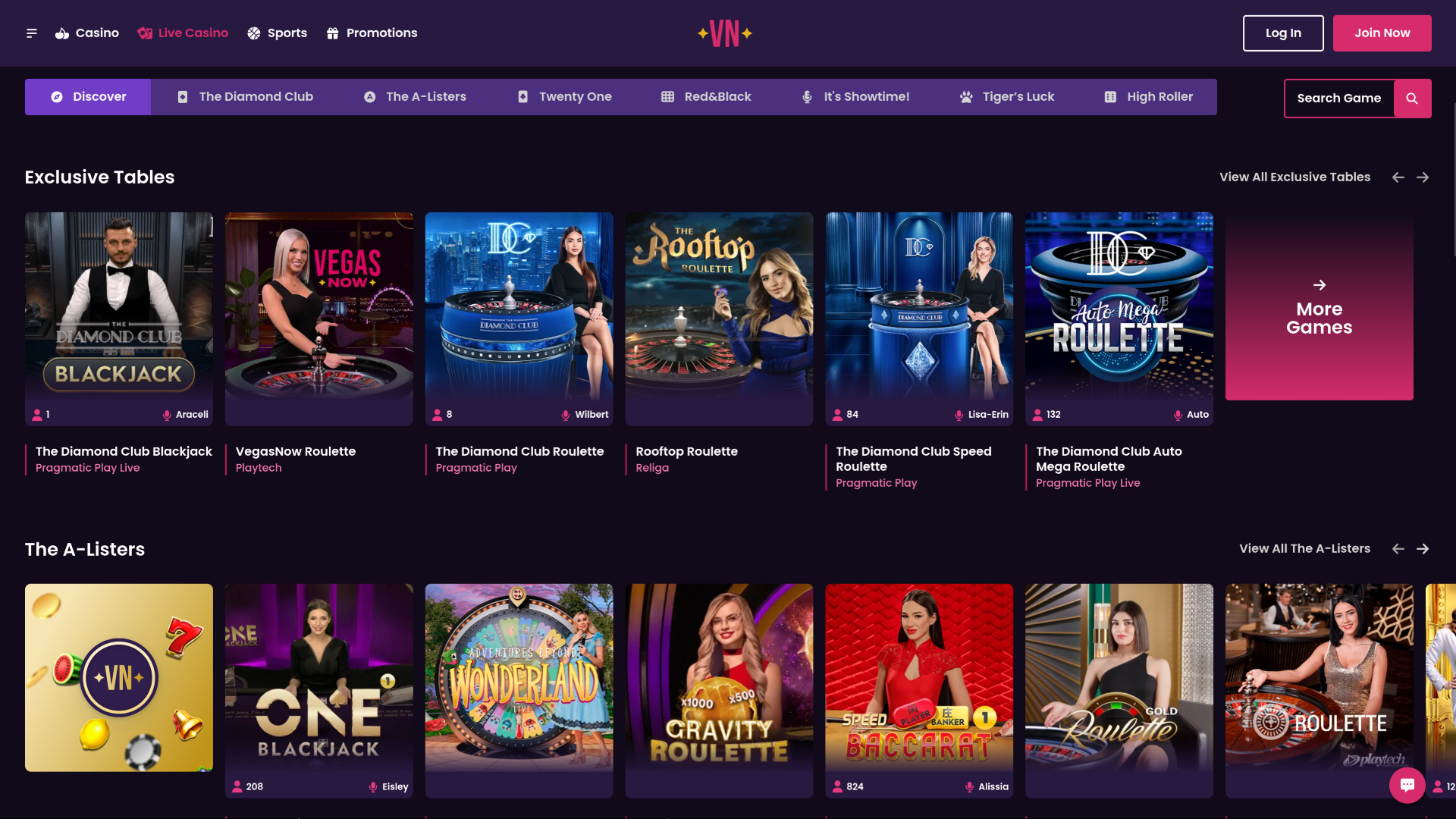 Casino Vegas Now sur ordinateur avec croupier en direct