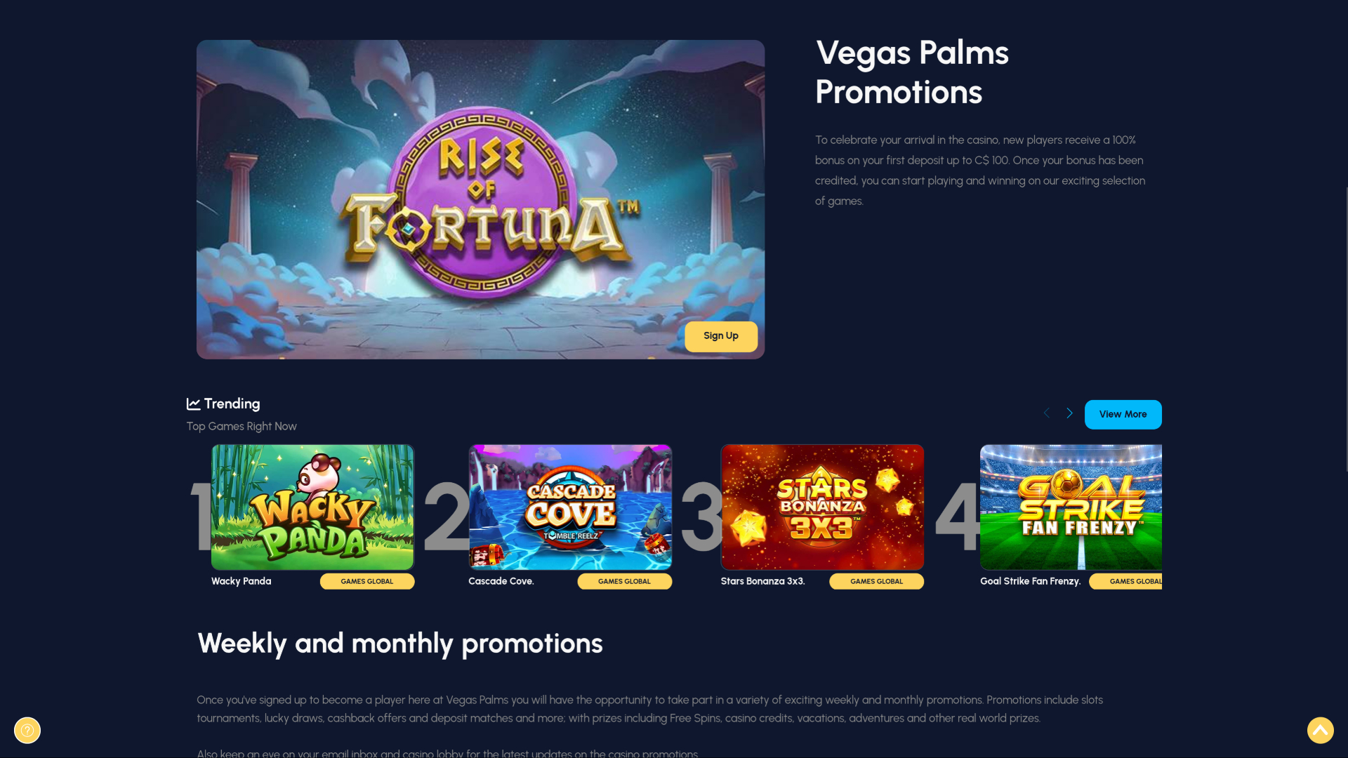 Promociones de escritorio del casino Vegas Palms