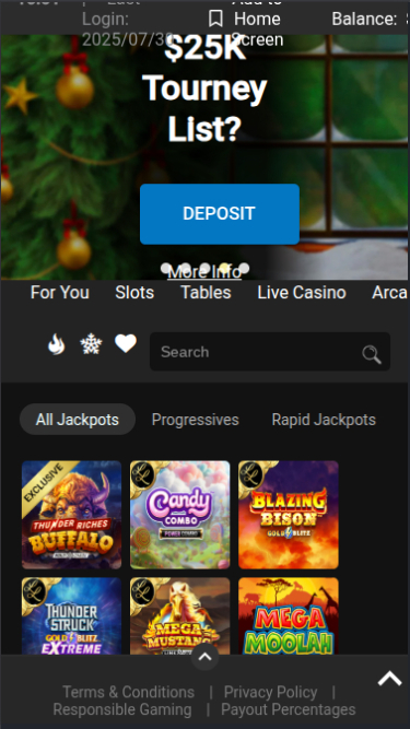 Jackpot mobile di Vegas Palms Casino