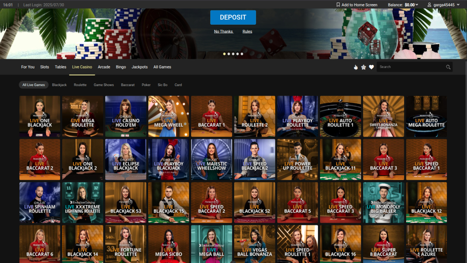 Dealer dal vivo desktop di Vegas Palms Casino