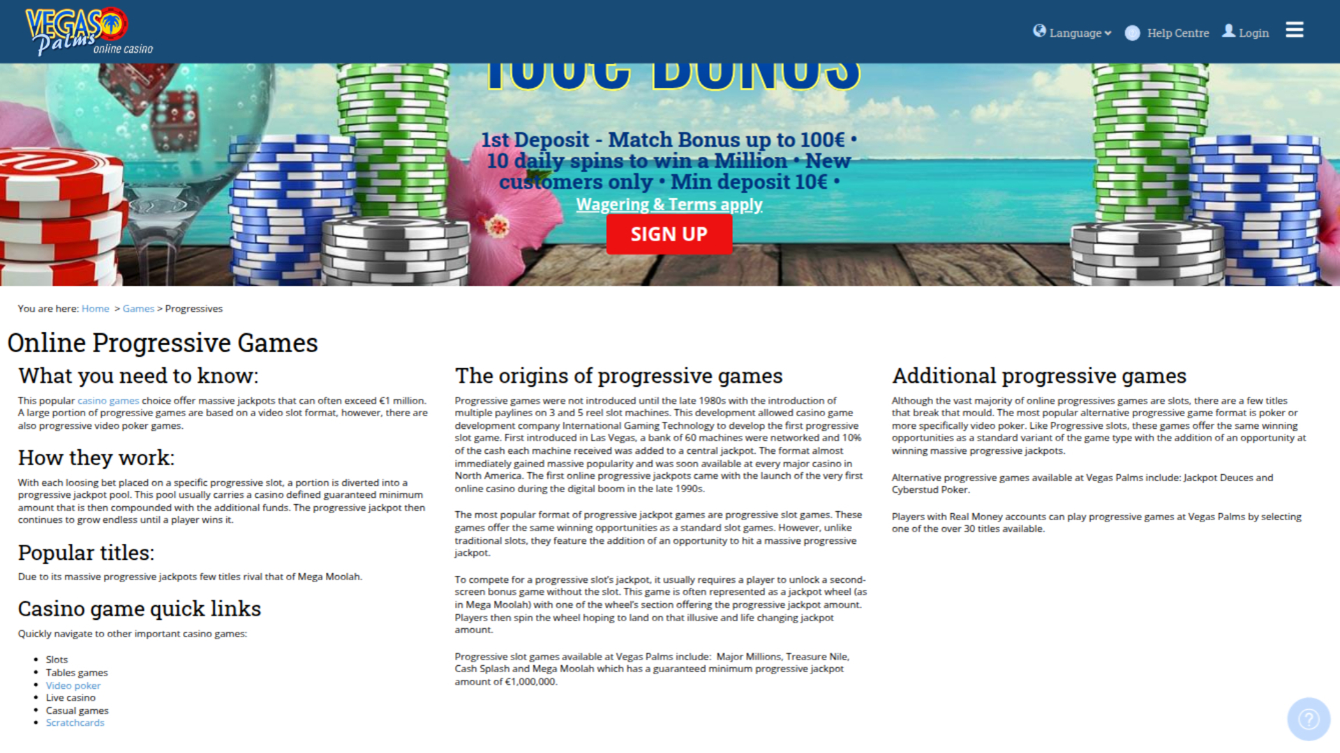 Promozioni desktop di Vegas Palms Casino