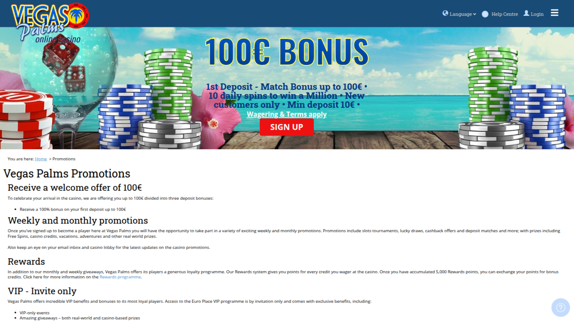 Promozioni desktop di Vegas Palms Casino