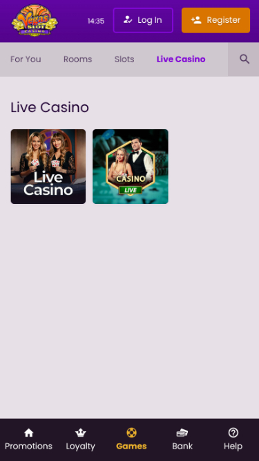 Croupier en direct mobile de Vegas Slot Casino