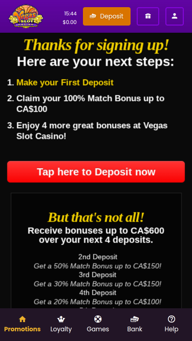 Promotions mobiles des casinos Vegas Slot