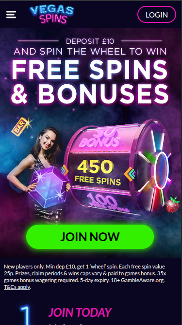 Vegas Spins Casino Mobile Homepage